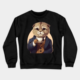 Scottish Fold Cat Drinking Coffee Crewneck Sweatshirt